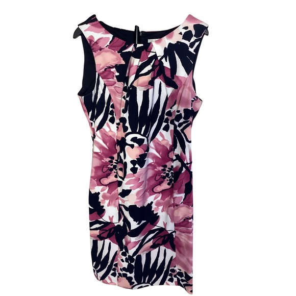 dressbarn Dresses & Skirts - Dressbarn Pink Black Floral Abstract Sleeveless Sheath Dress‎ Size 10